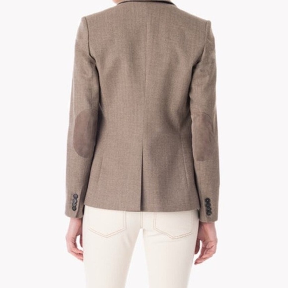 VERONICA BEARD Cutaway Wool Elbow Patch Herringbone Dickey Jacket Tan/Brown Sz 4 - Picture 2 of 8